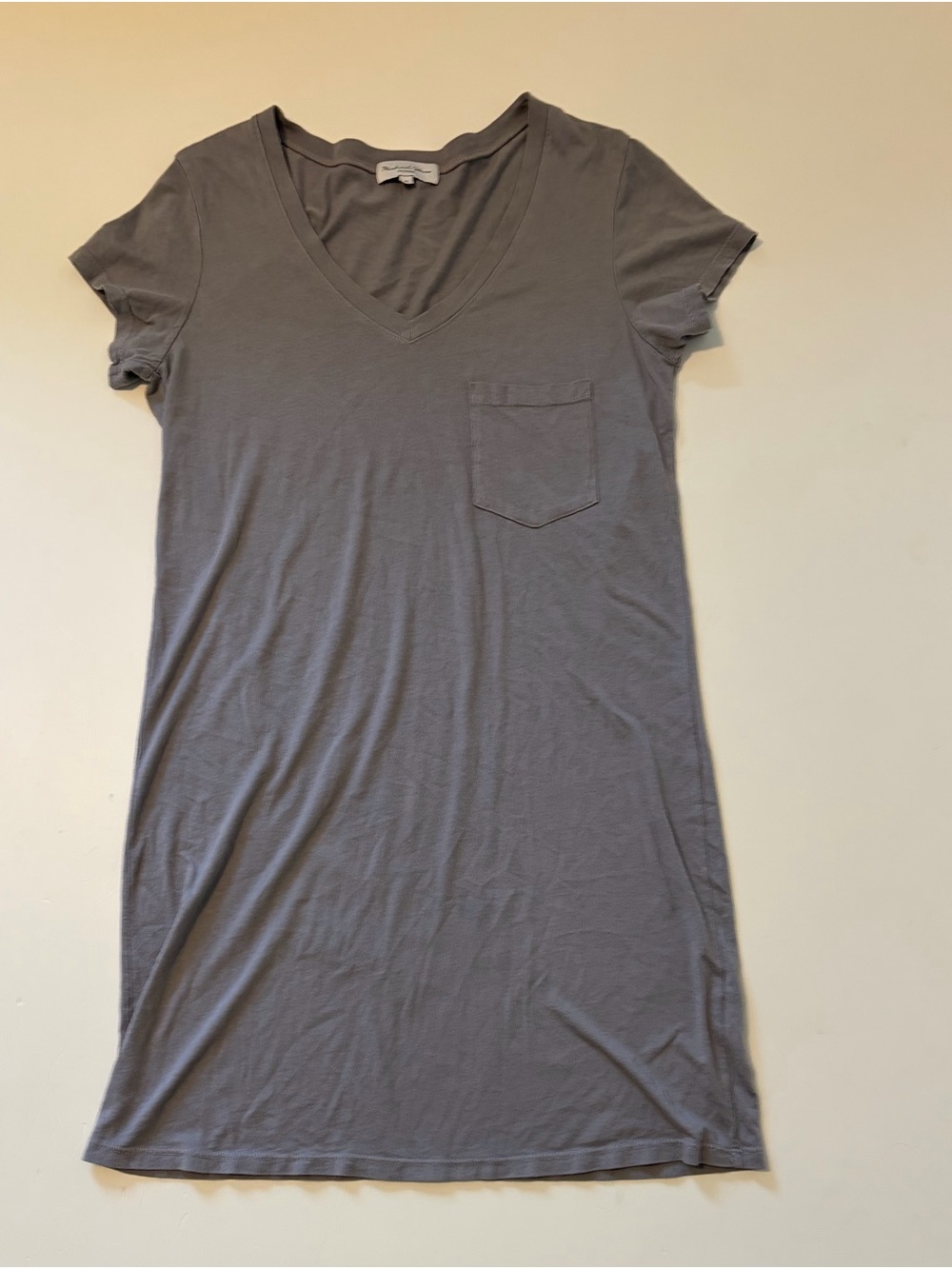 Michael Stars Slate Gray V-Neck Short Sleeve Pocket Tee Dress